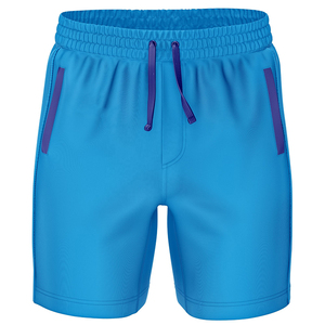 Pantalones cortos de poliéster tejido de color azul liso para hombre con cordón en la cintura y bolsillos, de secado rápido, ajuste casual, tiro medio - Product Image 2
