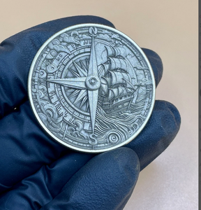 Premium QualityBrass Coin With <b>Compass</b> and Pirate Ship Anniversary Gift, Husband Gifts, Couples Gift, Christmas Gifts - Product Image 2