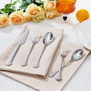 Ensemble de couverts en argent texturé martelé fait à la main pour les hôtels, les restaurants, les cafés, l'usage domestique, les repas décontractés et formels - Product Image 5