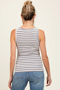 T-shirt de maternité sans manches à rayures, design tendance, de bonne qualité, avec boutons, vêtements de grossesse, été, 100% coton - Product Image 4