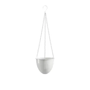 Modern cheapest wholesale Nordic Minimalist Style Hanging Round Shape White Iron Planter For Indoor Plants And Garden Decoration