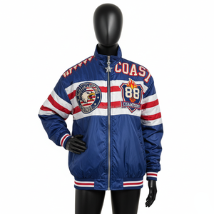 Veste Coupe-Vent pour Femme GSM Nylon Shell Rouge Blanc Bleu Panneaux Brodés Logo Personnalisé Zip Up Style Veste Coupe-Vent Pour Femmes - Product Image 1