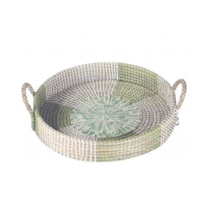 Bandeja redonda de nácar de alta calidad al por mayor con asas de algas marinas Bandeja decorativa Bohemia para servir de Vietnam - Product Image 2