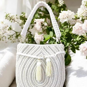 Vente en gros de sacs potli décoratifs magnifiques de forme ronde avec perles idéales pour les sacs-cadeaux de retour de fête d'anniversaire de mariage - Product Image 1