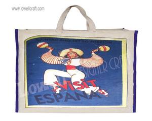 Bolso de mano reciclable con logotipo personalizado impreso para mujer, bolso de compras de lona de algodón liso reciclable, estilo geométrico reutilizable Gsm - Product Image 2