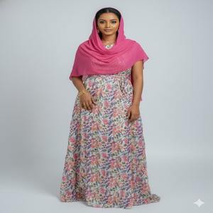 Robe de mariage pour filles, tendance 2026, authentique, dernière collection, en jacquard somalien, avec sequins, motif floral perlé, rose vif et violet, ornée de pierres - Product Image 1