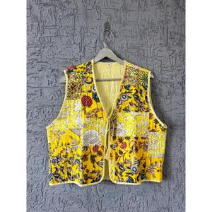 Veste kimono matelassée en coton faite à la main, imprimé floral, style bohème, à porter comme vêtement d'extérieur - Product Image 1