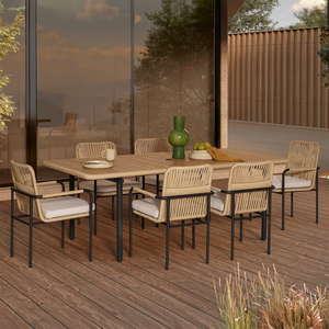 Contemporary Rattan <b>Outdoor</b> Dining Set 6 Seater Weather Resistant Garden Furniture Steel Frame - Product Image 1