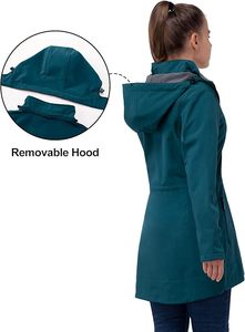 Chaqueta de lluvia Softshell impermeable larga para mujer con capucha transpirable con forro polar cortavientos - Product Image 2