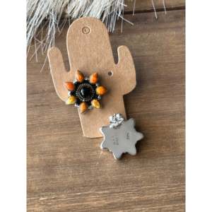 Southwest Handmade Multi Stone <b>Sterling</b> <b>Silver</b> Flower <b>Stud</b> <b>Earrings</b> - Product Image 5