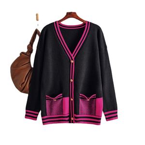 Cárdigan de Punto con Cuello en V, Manga Larga, Estampado, Transpirable y Antiarrugas para Mujer, Otoño/Invierno - Product Image 4