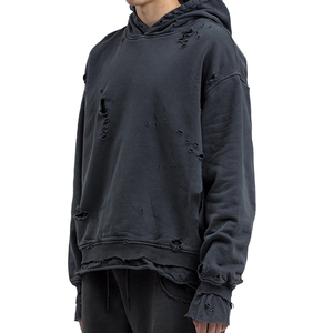 Sweat à capuche homme streetwear avec broderies effet vieilli, logo personnalisé, 100% coton, coupe classique, manches en polaire, imperméable - Product Image 6