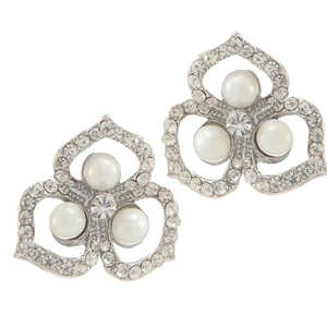 Kriaa Fine Clip-on Argent Plaqué Blanc Pierre Autrichienne Perle Boucles D'oreilles 1307171 - Product Image 1