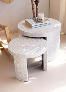 Table d'appoint et tabouret en nacre, meubles en nacre, incrustation de coquillages artisanale, meubles d'appoint élégants pour l'intérieur contemporain - Product Image 5