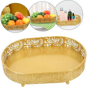 Plateau de service de couleur blanche antique plateau en métal de conception de découpe arabe plateau de service sur le thème du Ramadan à vendre - Product Image 5