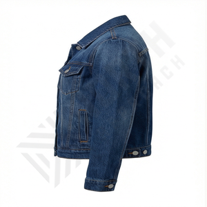 Chaqueta de Mezclilla para Hombre, Color Azul Marino, Invierno, Nueva Colección, Alta Calidad, Botones Cubiertos, Cuello Alto, Tallas Grandes, Logotipo Frontal - Product Image 3