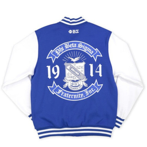 Phi Beta Sigma confraternita 1914 Varsity Letterman giacca blu bianco stile College ricamata in ciniglia - Product Image 2