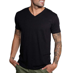 Camisetas de Cuello en V para Hombre al por Mayor, Mezcla de Algodón y Poliéster, Ligeras, Transpirables, de Manga Corta, Lisas, Premium, Corte Regular, Casuales - Product Image 3