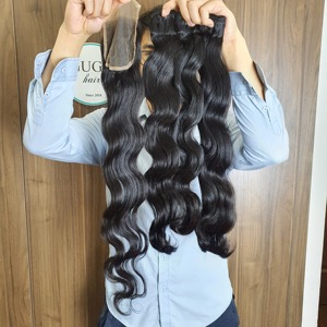 Extensiones de cabello humano para mujeres negras, cabello natural, ondulado, vietnamita, con cierre de encaje - Product Image 1