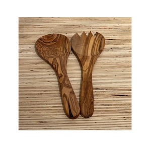Serveur à salade en bois émaillé, service à salade en bois poli avec plateau rond de service, serveurs assortis Offre Spéciale - Product Image 1