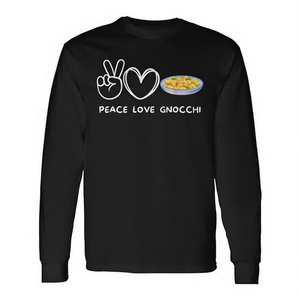 T-shirt a maniche lunghe Peace Love Retro Gnocchi Lover Food per gli appassionati di gnocchi - Product Image 2