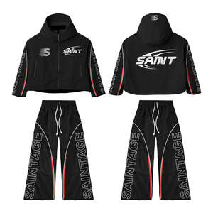 Conjunto Deportivo de Invierno para Hombre, Estilo Urbano, Ecológico, con Parches de Nailon, Sudadera con Cierre y Logotipo Bordado, Pantalones Deportivos - Product Image 4