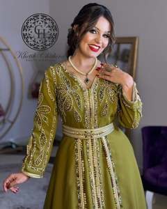 ผ้าไหมสไตล์โมร็อกโกทำด้วยมือแบบใหม่ทำงานบนผ้ากำมะหยี่เฮนน่าสีเขียวและลูกปัดหินคุณลักษณะสบายๆระบายอากาศได้ - Product Image 2