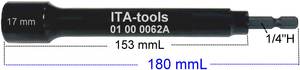 Douille à trou profond 1/4\" x 180 mm x 17 mm, qualité DIY, ODM, OEM, fabriqué à Taïwan, ITA-Tools - Product Image 2