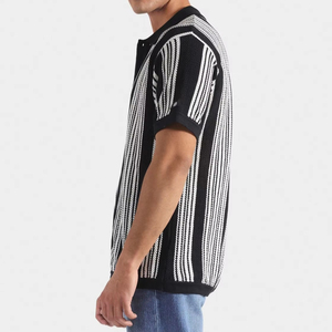 Custom Back Logo 100% Cotton Men's Casual knitted polo <b>Shirt</b> with Solid Color <b>Half</b> Sleeve Breathable Fabric stripe design - Product Image 2