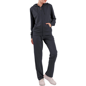 Customized Logo Sporty Solid Women's for Wear 2-Piece Sweatsuit <b>Set</b> with Drawstring Sweatshirt and Sweatpants - Product Image 1