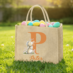 Large Capacity Personalized <b>Easter</b> Bunny Jute <b>Bag</b> Initial Name Customization Perfect Daily Use <b>Easter</b> <b>Gift</b> for Friends Cotton - Product Image 2