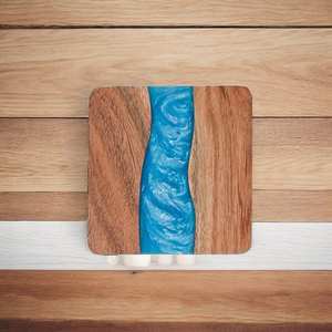 Set of 4 <b>Resin</b> <b>Wood</b> Drink Coasters in Modern Walnut with Unique Holder Perfect <b>for</b> Home Restaurant <b>Table</b> Decor Accessory - Product Image 4