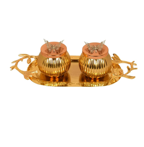 Gold Flower Design Brass Dry Fruit Serving Tray and Container for Home Decor <b>Table</b> Decor Gifting Piece - Product Image 1