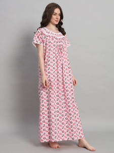 Chemise de nuit en dentelle 100% coton pour femmes, manches courtes, longueur intégrale, tissu respirant, imprimé floral, décontractée, douce, printemps, automne, été - Product Image 4