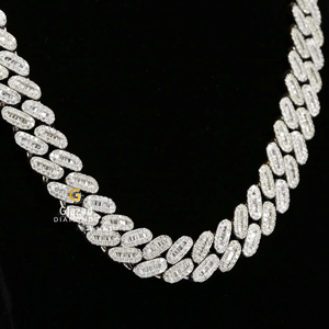 Party Wear Round and Baguette Cut VVs Clarity Moissanite Diamonds Iced Out 925 Sterling Silver Hip Hop Cuban Link Chain for <b>Men</b> - Product Image 2