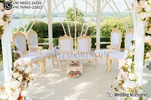 Traditional Wedding Mandap Furniture Set White and Gold High-Back Bridal Stage Chairs Punjabi Wedding Stage Maharaja Chairs UK - Product Image 4