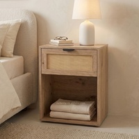 Table d'appoint moderne pour salon, table de chevet en bois pour chambre à coucher avec tiroirs en rotin