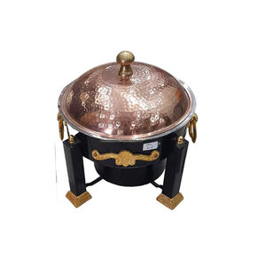 จานอุ่นอาหารทองเหลืองและทองแดงทรงกลมพร้อมฝาปิดดีไซน์แบบทุบสำหรับงานเลี้ยงโรงแรมงานเลี้ยง - Product Image 3