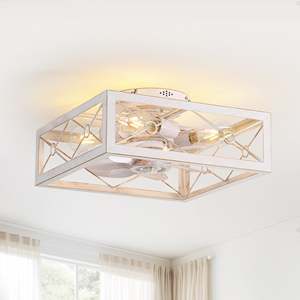 Ventilatore da Soffitto Vintage Bianco Effetto Invecchiato, Stile Moderno, Telecomando, Motore AC, Pale in ABS, per Uso Alberghiero, Alimentazione Elettrica USA - Product Image 1