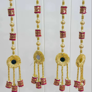 Maroon Cylindrical Tassel Latkan with Mirror Work <b>Door</b> Hanging | Wedding & Festival Wall Garland Toran | Home Decor Ornament - Product Image 1