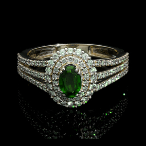 Bague pour femme en or 14 carats, double halo, 0,64 CTW, diamants naturels, triple rangée pavée, tige fendue, plaqué rhodium, classique - Product Image 4