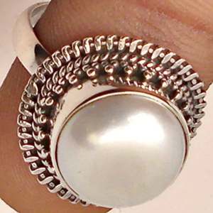 Handmade 925 Sterling <b>Silver</b> Coin Pearl <b>Statement</b> <b>Ring</b> Freshwater June Birthstone Jewelry Boho Perfect Gift for Men and Women - Product Image 3