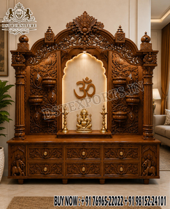 Grand Royal Gold Polish <b>Wooden</b> <b>Temple</b> with Pillars and Dome Luxury Maharaja Style Hand Carved <b>Wooden</b> Pooja <b>Temple</b> for Home USA - Product Image 2