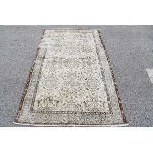 Turkish Vintage Rug 4x6.7 ft (122x205 cm), <b>Brown</b> <b>Wool</b> Rug - Product Image 5
