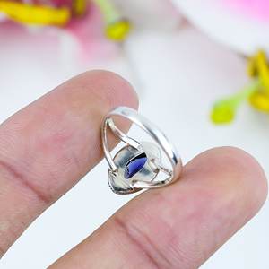 แหวนเงินสเตอร์ลิง925แบบแฮนด์เมดแหวนเงินสเตอร์ลิงแนววินเทจแบบฝาอัญมณีตัดเป็นชิ้นธรรมชาติสำหรับงานแต่งงาน - Product Image 2