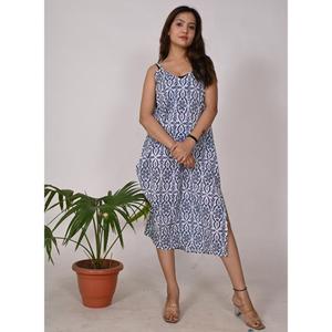 Algodón bloque estampado Kurti mujeres vestido verano desgaste vestido sin mangas túnica Top indio hecho a mano vestido estampado largo Top - Product Image 3