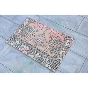 Tapis turc 1,7x2,7 pieds rose ombré en laine écologique, patchwork, avec support en latex, tapis traditionnel pour la maison - Product Image 2