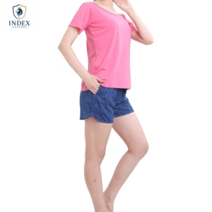 Conjunto de 2 Piezas para Mujer, Marca Index Apparel, Color Rosa, Tejido de Punto, Algodón, Casual, Cuello Redondo, Manga Corta, Largo por Encima de la Rodilla, Estampado de Puntos - Product Image 1