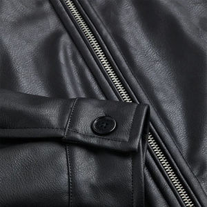 Chaqueta de Cuero Negra para Hombre, Estilo Bomber, al por Mayor, de Alta Calidad, Lisa, Resistente al Viento, con Cierre Completo, Personalizable OEM - Product Image 6