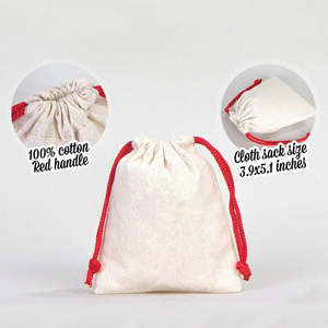 Red Cotton <b>Drawstring</b> <b>Pouch</b> 4 W X 5 H Screen Printed Logo Recyclable Fabric for Jewelry Packaging and Gift Promotion - Product Image 3